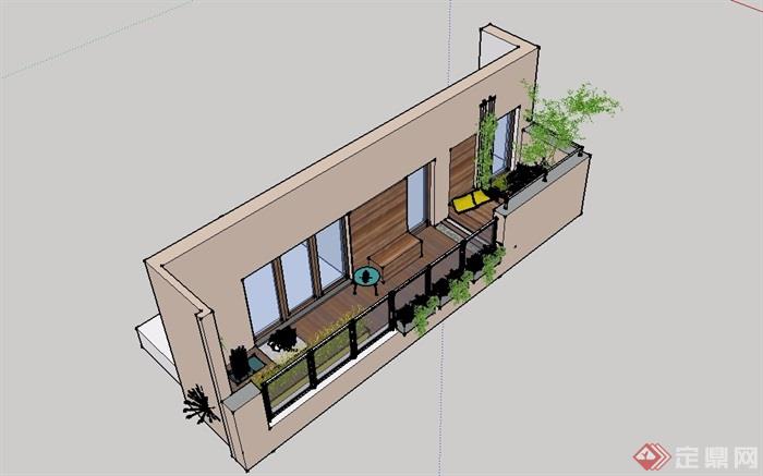 现代住宅阳台景观设计su模型