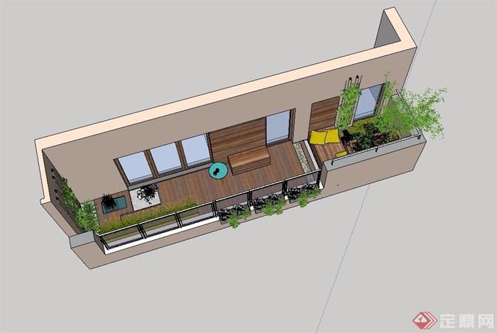 现代住宅阳台景观设计su模型
