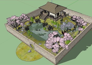 日式小花园详细景观设计SU(草图大师)模型