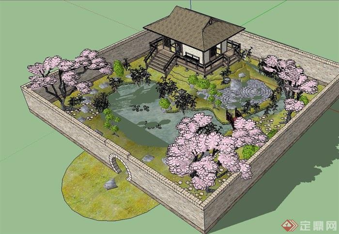 日式小花园详细景观设计SU模型