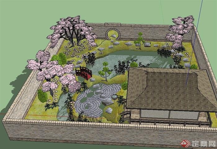 日式小花园详细景观设计SU模型