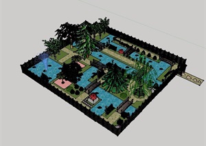 某现代风格详细完整的庭院景观素材设计SU(草图大师)模型
