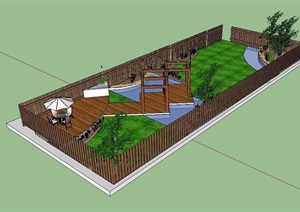 现代风格详细独特的庭院景观SU(草图大师)模型