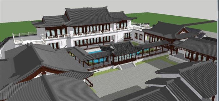 一个古典中式湖景会所ＳＵ模型(1)