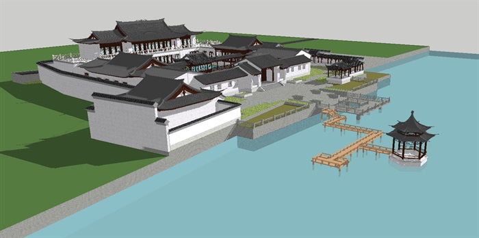 一个古典中式湖景会所ＳＵ模型(5)