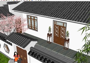 新中式四合院别墅住宅建筑方案ＳＵ模型