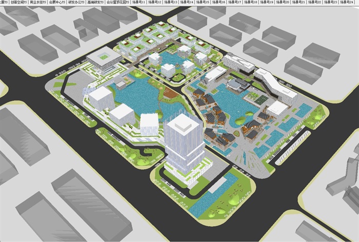 现代风格高新产业园建筑与景观规划方案ＳＵ模型(5)