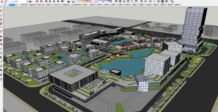 现代风格高新产业园建筑与景观规划方案ＳＵ模型(14)