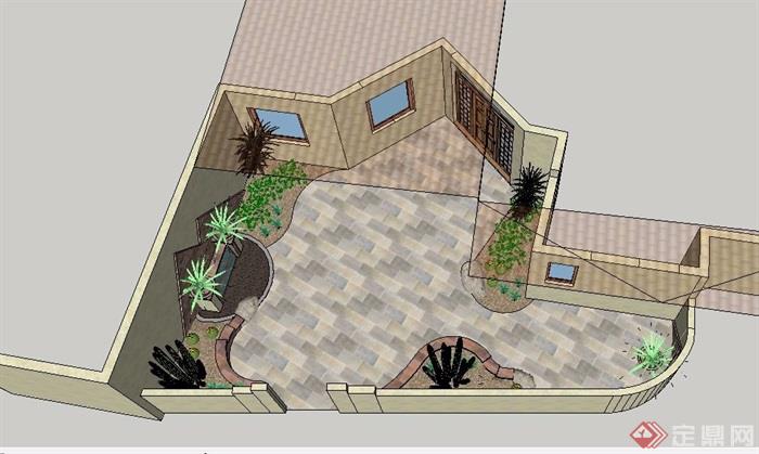简约现代庭院绿化设计su模型
