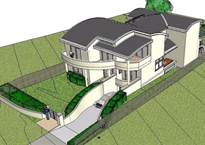 弧面屋顶别墅建筑设计SU(草图大师)模型