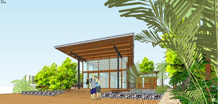 木构式轻巧公园景观休息活动中心长廊(3)