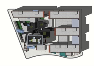 大学红砖灰砖图书馆教学楼设计SU(草图大师)模型