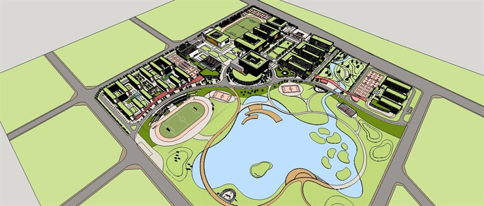 水景中学校园完整规划和单体建筑设计（带CAD，效果图，总平图）
