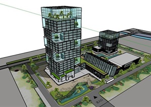 绿色生态型写字办公楼产业园建筑SU(草图大师)模型