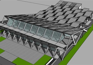 大跨结构折板屋顶客运汽车站建筑设计SU(草图大师)模型