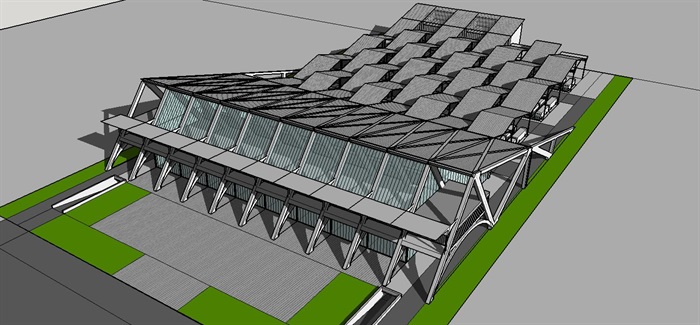 大跨结构折板屋顶客运汽车站建筑设计su模型