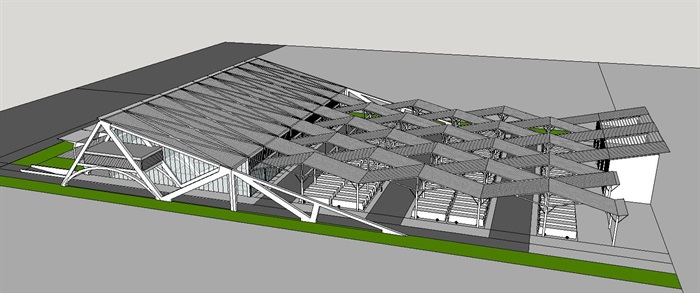 大跨结构折板屋顶客运汽车站建筑设计su模型