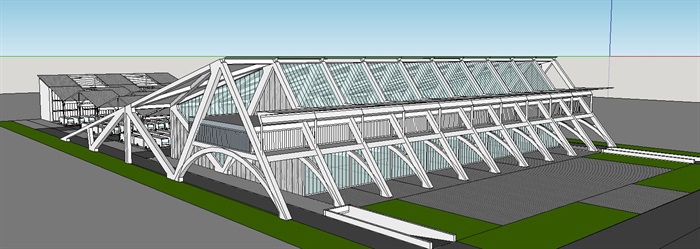 大跨结构折板屋顶客运汽车站建筑设计su模型