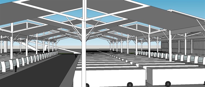 大跨结构折板屋顶客运汽车站建筑设计su模型