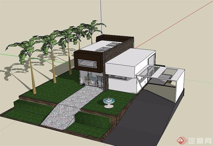 带室内家具的小别墅建筑设计su模型
