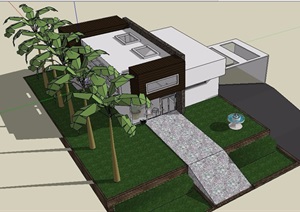 带室内家具的小别墅建筑设计SU(草图大师)模型