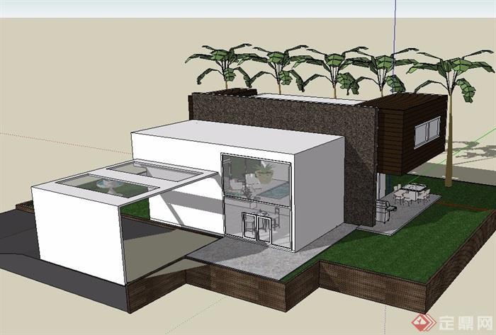 带室内家具的小别墅建筑设计su模型