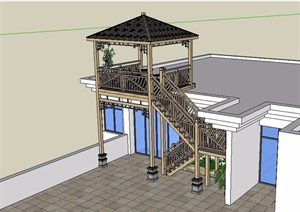 某中式风格木质楼梯设计SU(草图大师)模型
