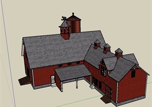 某欧式.红色小屋别墅设计SU(草图大师)模型