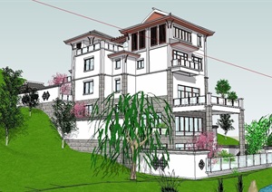 某多层古典中式别墅设计SU(草图大师)模型