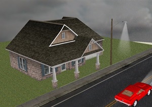 带下大雨场景的别墅建筑设计SU(草图大师)模型