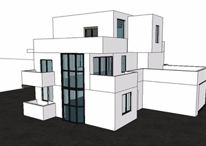 现代简单三层别墅建筑设计SU(草图大师)模型