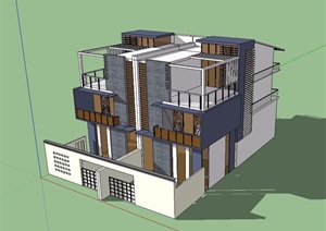 中式小复式楼别墅双拼住宅楼设计SU(草图大师)模型