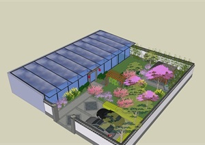 中式庭院花园设计SU(草图大师)模型