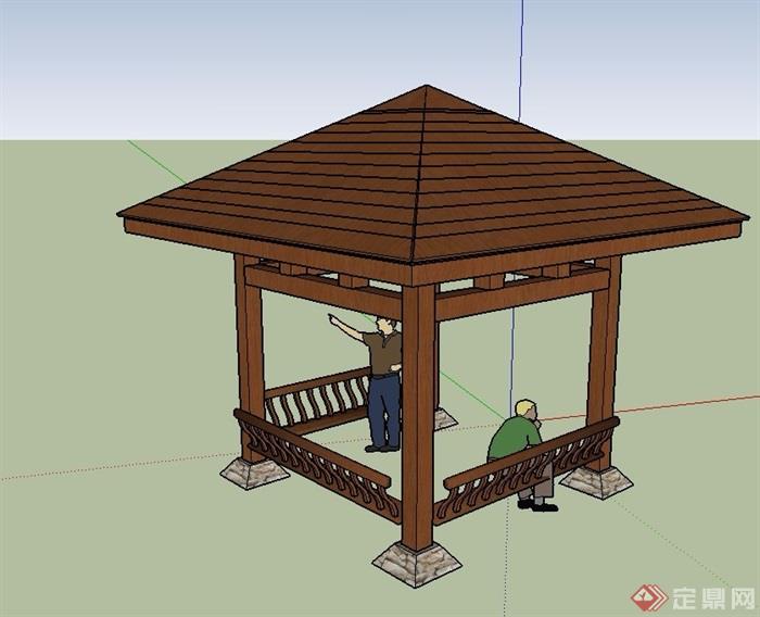 木质凉亭详细设计su模型