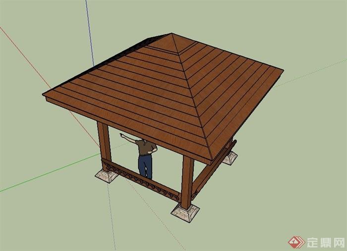 木质凉亭详细设计su模型