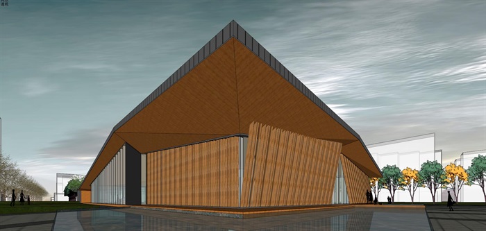 新中式折板屋顶庭院木格栅售楼部活动展示中心(7)