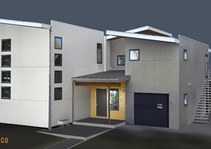 现代风格斜面屋顶别墅建筑设计SU(草图大师)模型