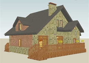 乡村美式风格别墅建筑及室内设计SU(草图大师)模型