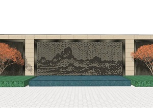 35款新中式典雅禅意山水景墙设计SU(草图大师)模型