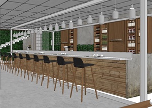 现代欧式生态绿色简约餐厅室内SU(草图大师)模型