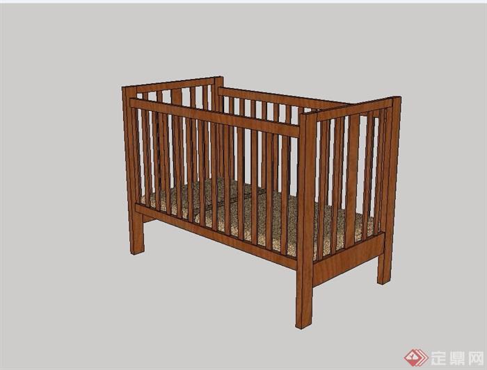 现代木质婴儿床设计su模型