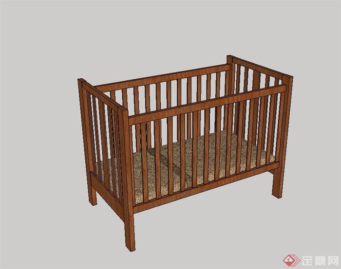 现代木质婴儿床设计su模型