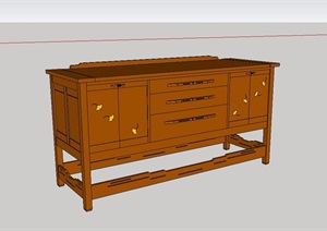 中式风格详细木质柜子SU(草图大师)模型