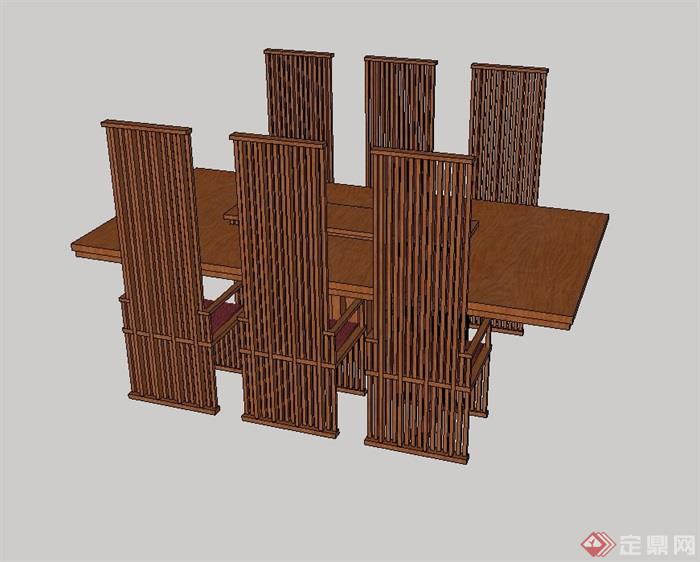 木质详细的餐桌椅设计su模型