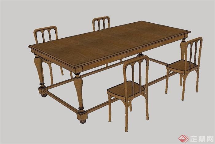 中式详细的全木质桌椅设计su模型