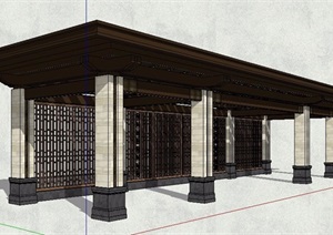 新中式平顶长廊设计SU(草图大师)模型
