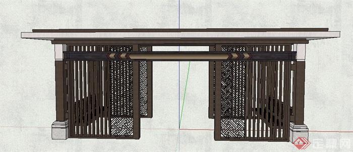 新中式平顶长凉亭设计su模型