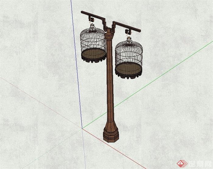 中式风格鸟笼路灯设计su模型