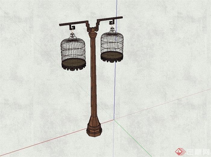 中式风格鸟笼路灯设计su模型