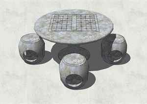 石桌石凳详细设计SU(草图大师)模型